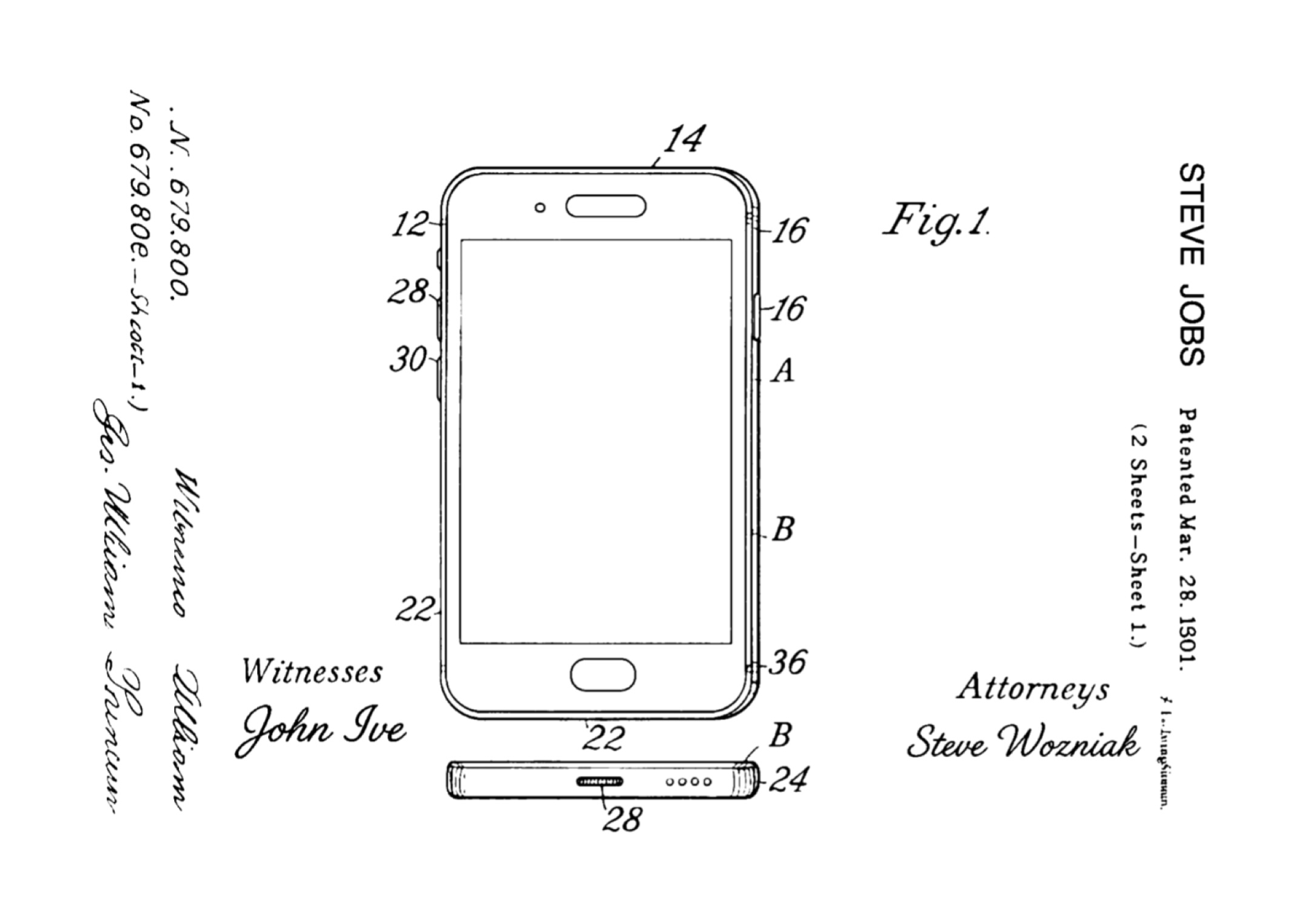 Patent diagram showing smartphone technical drawing
